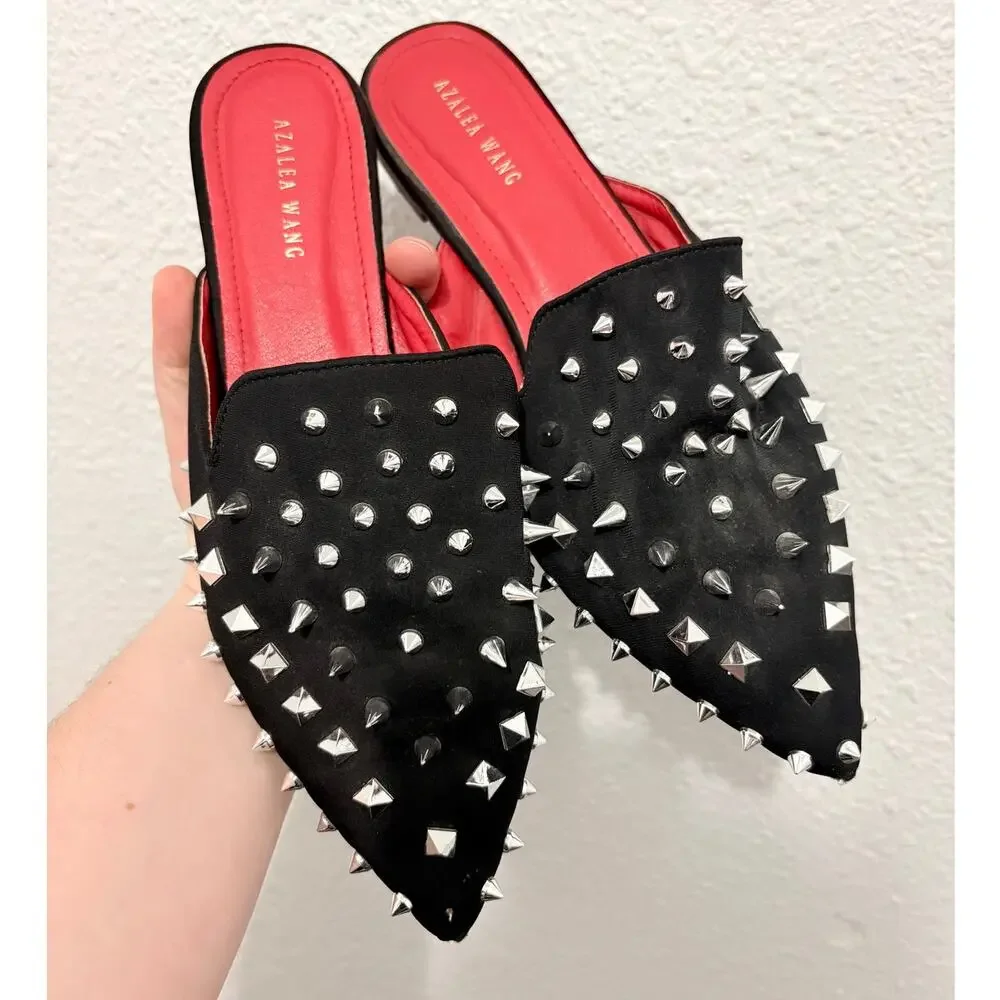 Azalea Wang Spiked Mules Studded Flats Emo Goth Whimsygoth - Picture 1 of 7